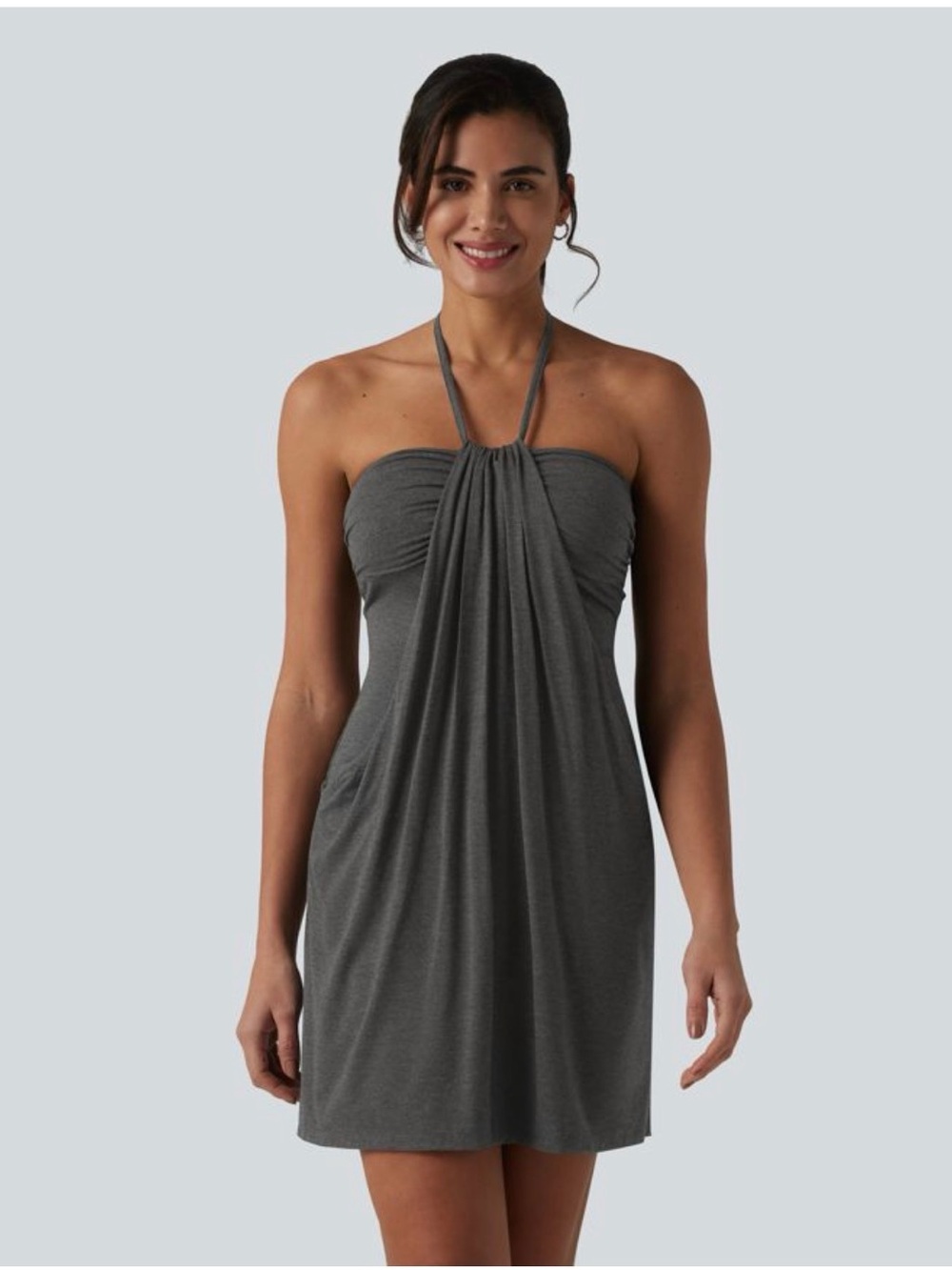 HALARA Halter Tie Back Resort Mini dress with pockets Slate Gray NWT 🩶🌚 - Picture 3 of 5